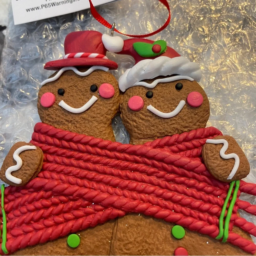 Lot of 2 Gingerbread Man & Woman Boy Girl Couple Christmas Ornaments NOS
